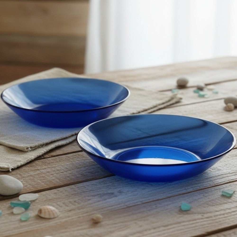 Resistente Brazil Cobalt Blue Pasta Bowls, Set of 2, Vintage Glass Dinnerware